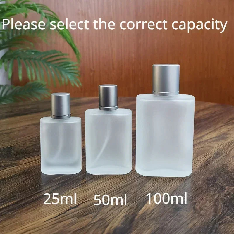 25/50/100ml Sandblasted Glass Perfume Bottle – Empty Refillable Screw Top Spray Bottle | Fine Mist Makeup Liquid Dispenser