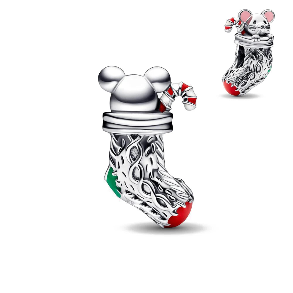 925 Sterling Silver Santa Claus Christmas Tree Elk Socks Charm | Fits Original Pandora Bracelet | DIY Lady Girl Jewelry