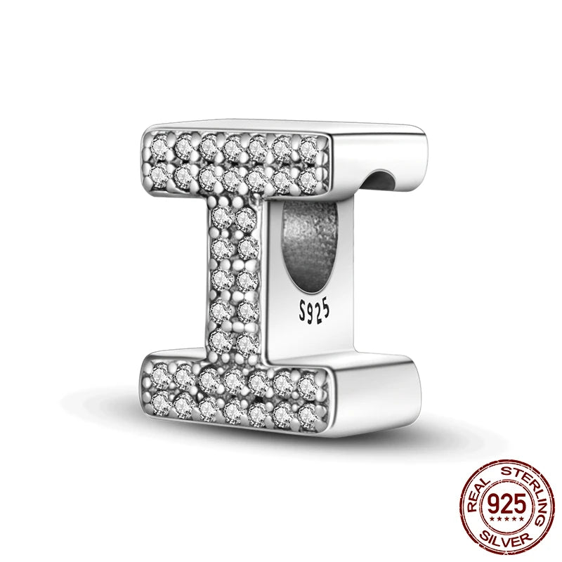 925 Sterling Silver A-Z Alphabet Letter Beads | LOVE Initial Charms | Fit Original Pandora Bracelet | CZ Zircon Jewelry