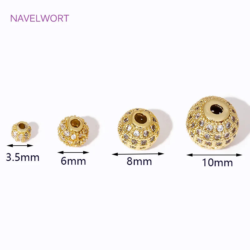 18K Gold Plated Zircon Round Spacer Beads | Brass Bracelet Beads for Jewelry Making | DIY Bead Separators Accessories