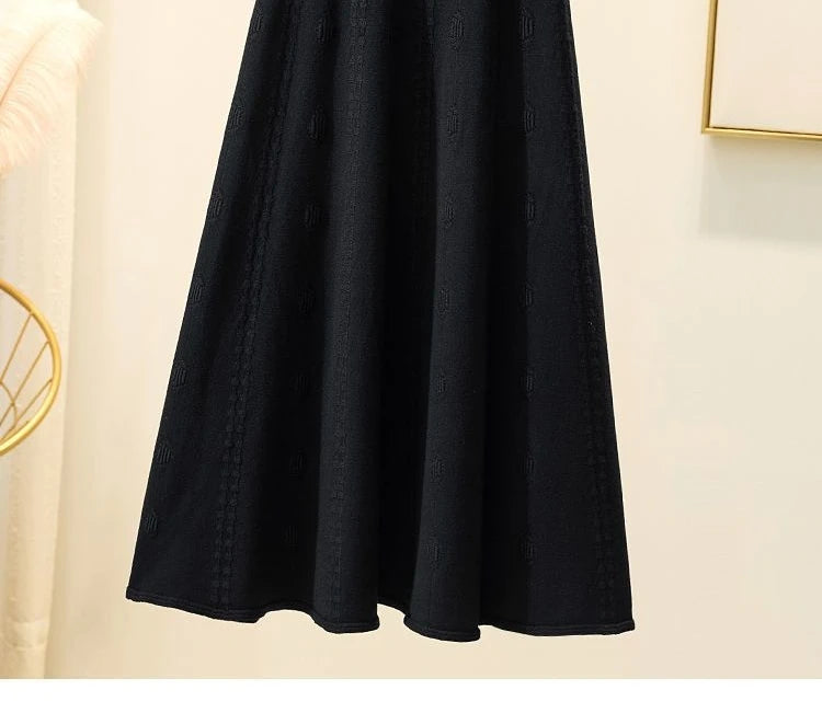 High Waist Knitted Midi Skirt – Women’s Sweater Matching Large Flounce A-Line Umbrella Skirt | Spring, Autumn & Winter