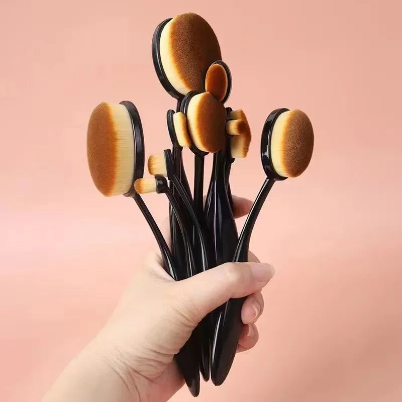 10 PCS Oval Makeup Brush Set – Toothbrush Style Foundation, Contour, Powder, Blush & Eyeshadow Cosmetic Tools