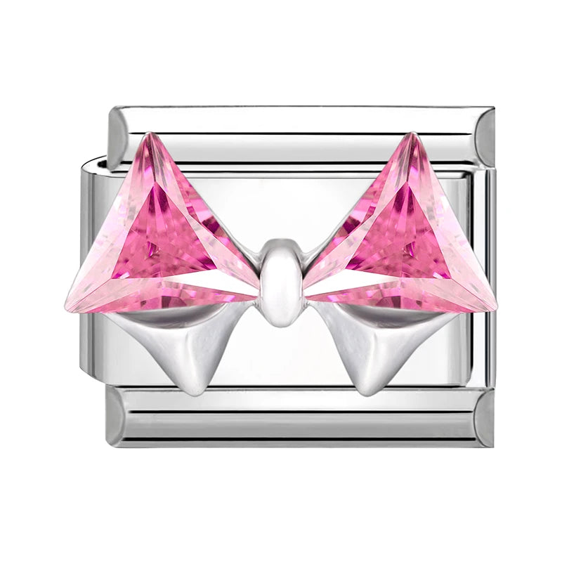 2025 Original Zircon Bow Knot Star Cherry Italian Charm | Stainless Steel 9mm Links DIY Modular Bracelet Jewelry Wholesale