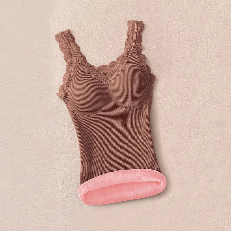 Plus Size Thermal Underwear for Women – Velvet Lace V-Neck Warm Slim Camisole 40-90kg ❄️💖