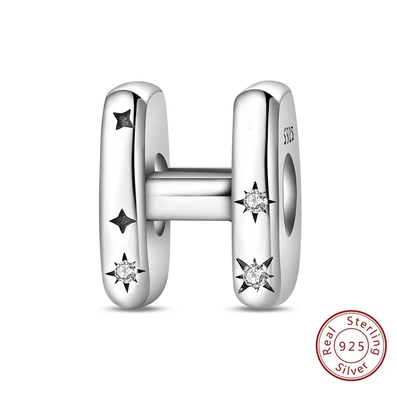 Classic 925 Sterling Silver A–Z Alphabet Charms | Letter Beads with Stars Fit Original Bracelet DIY Jewelry for Women