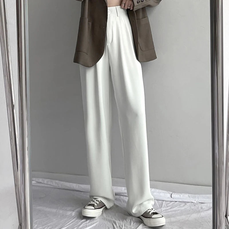 Women's Wide Leg Suit Pants | Spring Casual Straight Leg Trousers | Classic High Waisted Solid Slacks