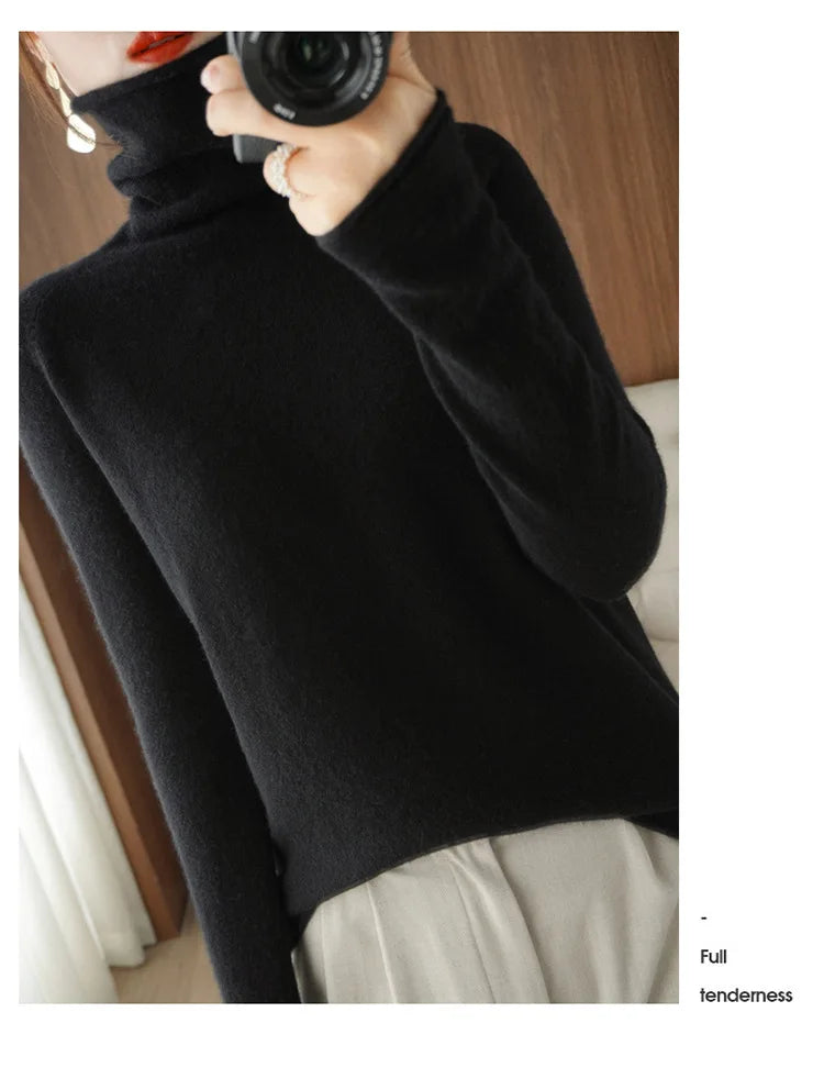 Autumn Winter Women’s Turtleneck Sweater – Slim Fit Long Sleeve Basic Knit Top | Warm Stretch Pullover