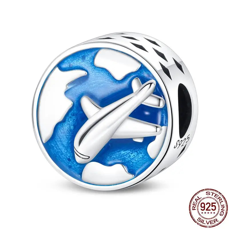 2023 New 925 Sterling Silver Earth Plane & Hot Air Balloon Travel Charms – Fits Pandora Original Bracelets DIY Jewelry
