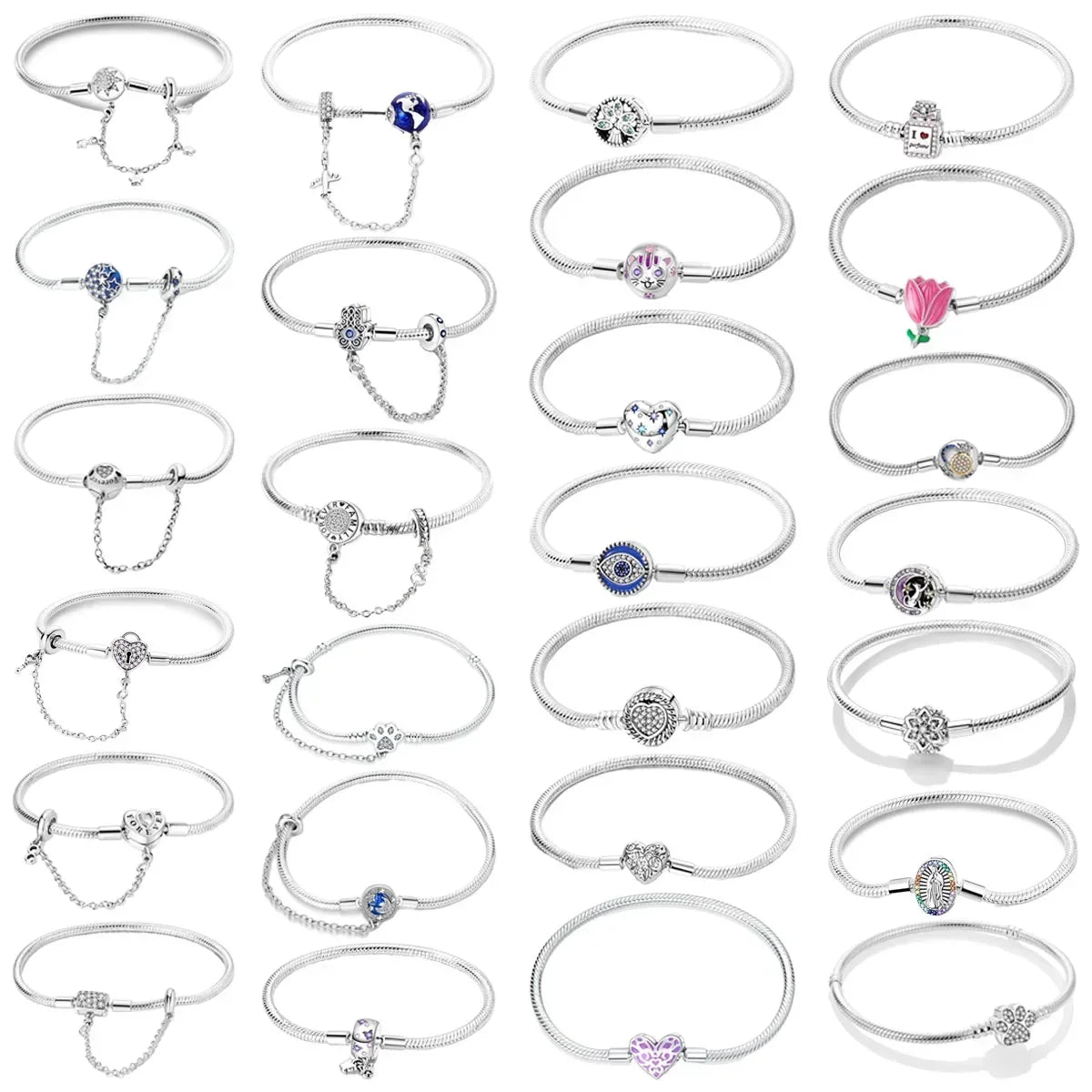 925 Silver Bracelet 17–20CM with Butterfly, Flower, Cat, Shell, Moon & Starfish Charms – DIY Birthday Jewelry Gift