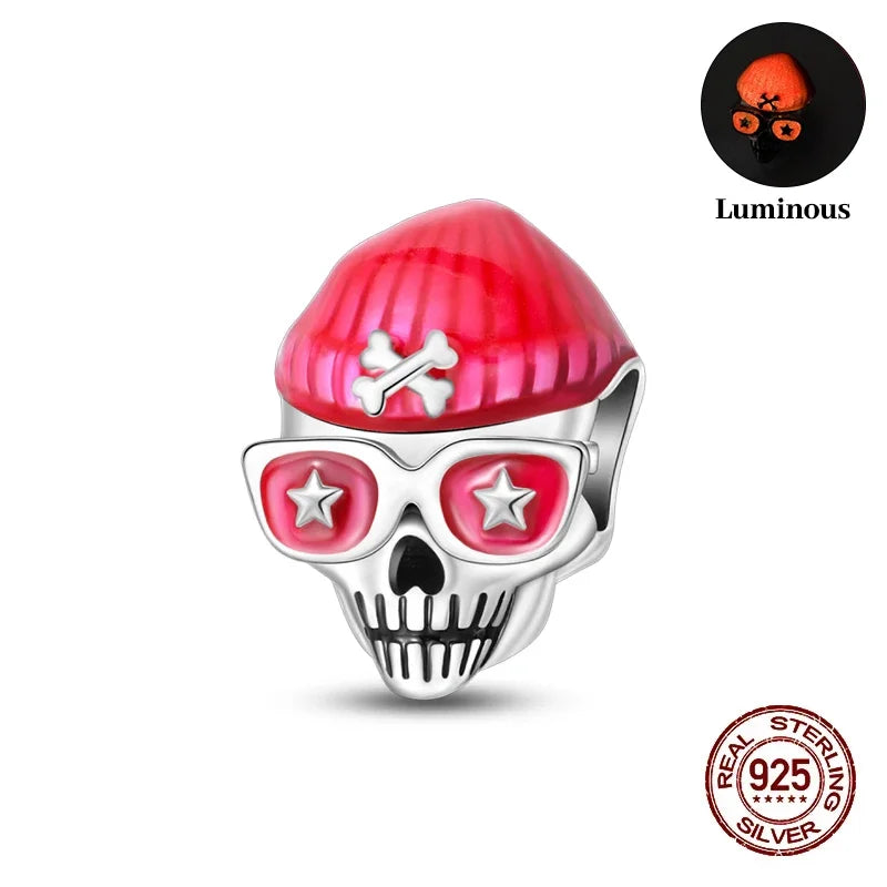 925 Sterling Silver Halloween Luminous Skull & Pumpkin Charms | Fits Original Pandora Bracelet | Party DIY Jewelry Gift