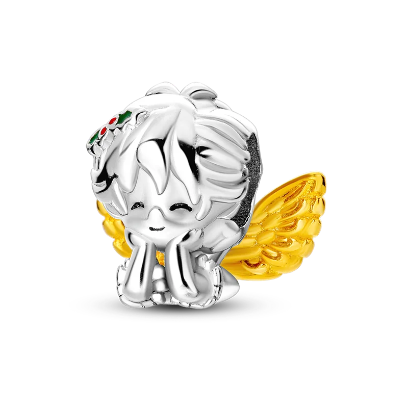 S925 Silver Angel Baby Charms | Heart Shape Wings Dangle Beads Fit Bracelet & Necklace