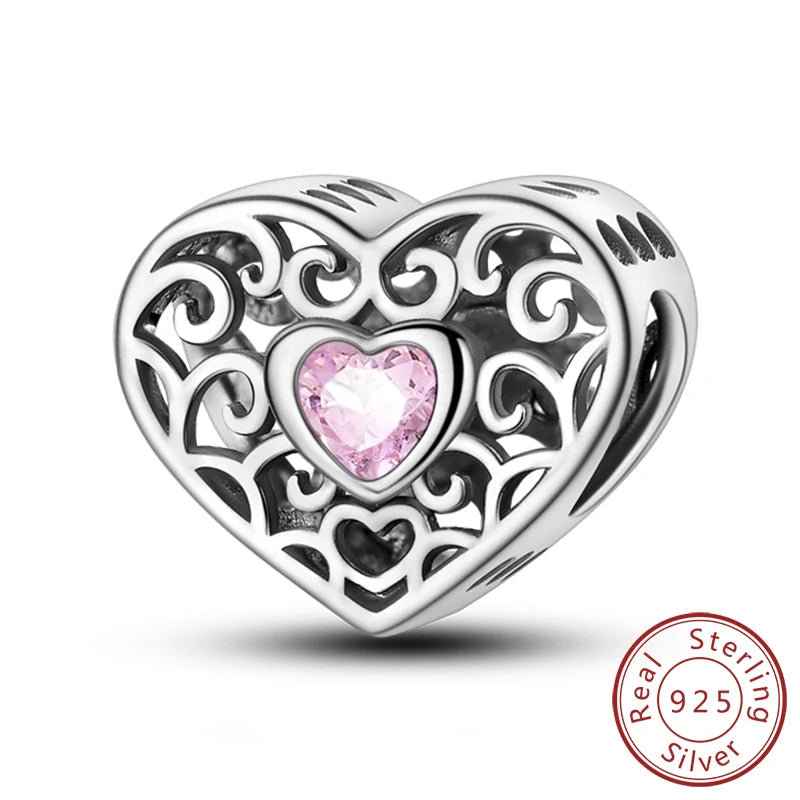New 925 Sterling Silver Family Sister Love Heart Charm Bead | Original Bracelet DIY Jewelry Gift for Women