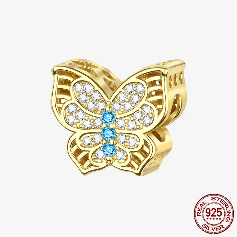 Sparkling Golden Series 925 Sterling Silver Pavé Clip Charm | Fit Original Pandora Bracelet – DIY Jewelry Christmas Gift