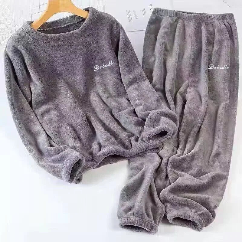 Thickened Coral Fleece Sweatwear Set 🧥 Unisex Warm Home Clothes ❄️ Sports Outfit Long Sleeve Round Neck Pajamas 👕