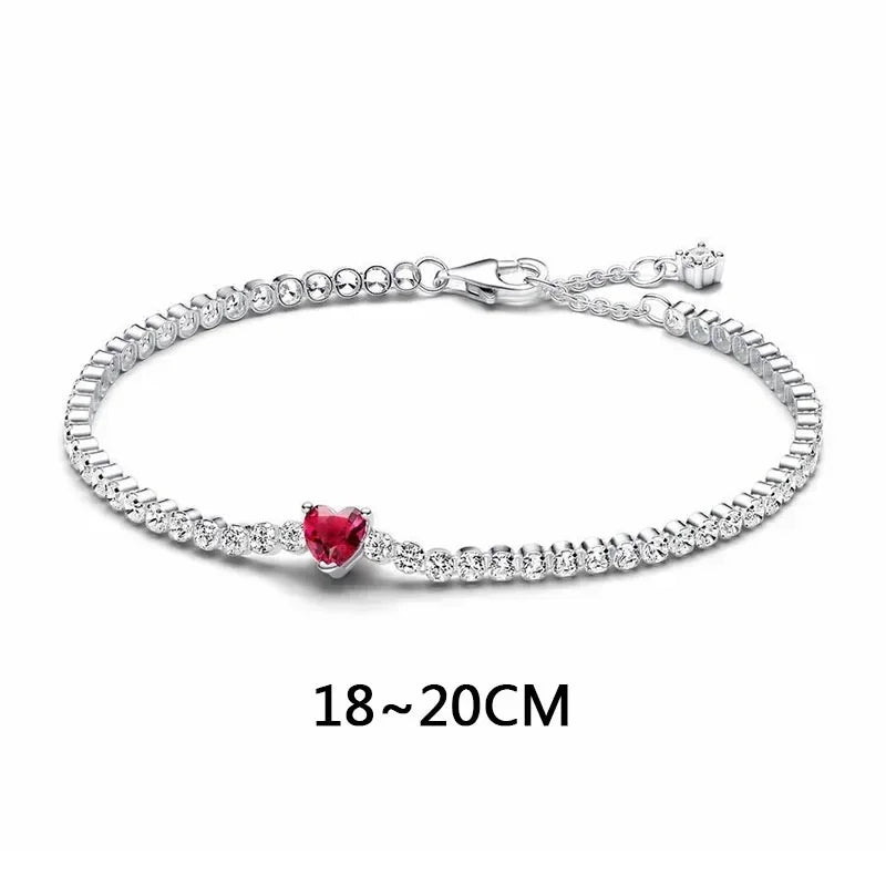 New 925 Sterling Silver Red Heart-Shaped Ring, Necklace & Bracelet | Classic Luxury Charm Jewelry for DIY & Party Gifts