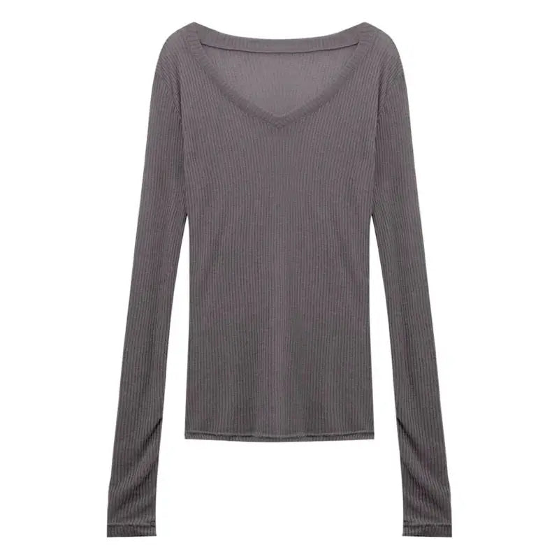 Slim Fit V-Neck Transparent Knitted Top for Women | Autumn 2024 Elegant Long Sleeve Thin Sweater | Classic Commuter Style