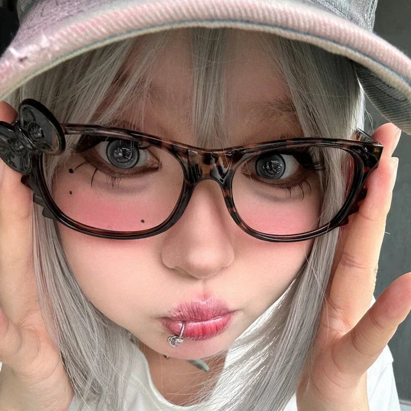 Y2K Leopard Print Eyeglass Frame – Anime Kawaii Retro Glasses | Cartoon Cute Decorative Eyewear Toys