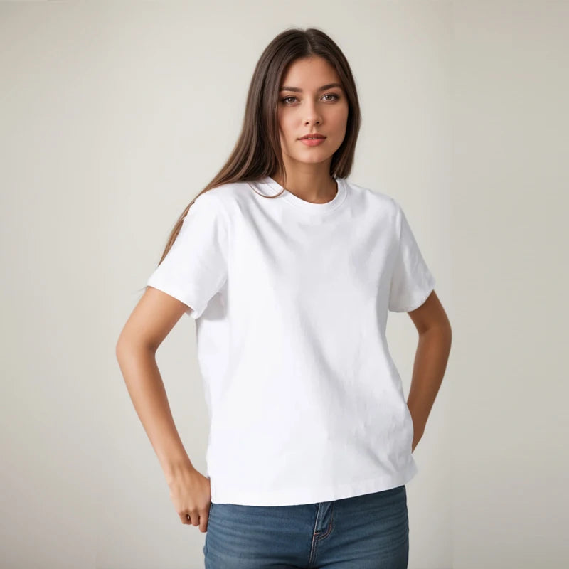 Women’s Y2K Cotton Heavyweight T-Shirt – Casual Short Sleeve O-Neck Tee Black & White