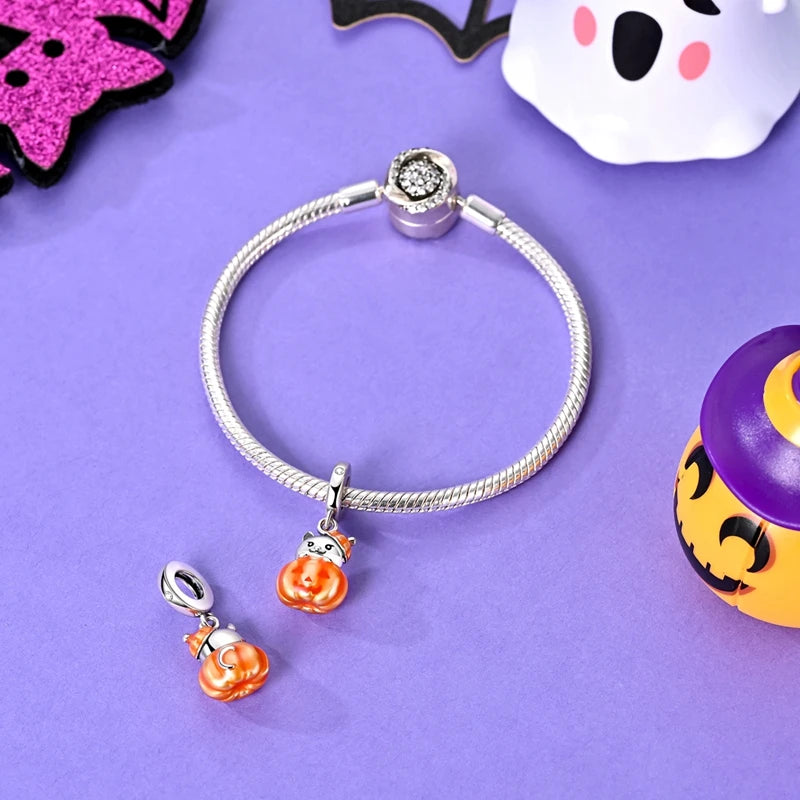 925 Sterling Silver Halloween Series Charms | Pumpkin, Witch, Skull & Candy Beads Fit Original Bracelet DIY Jewelry