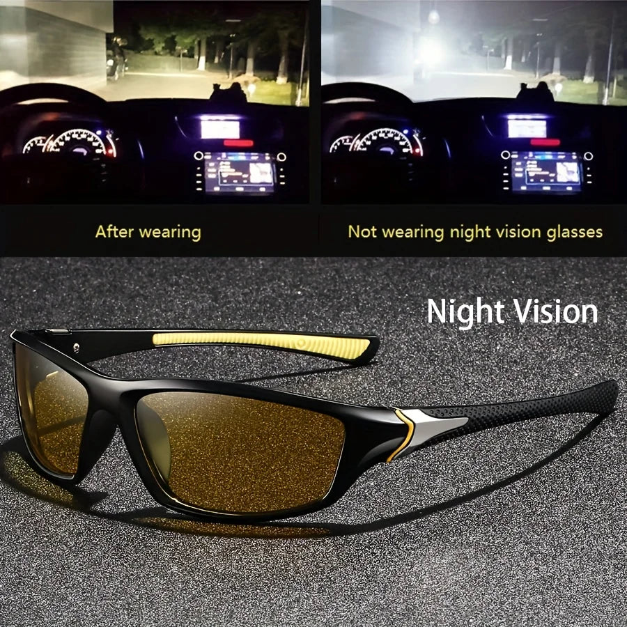 Square Yellow Night Vision Anti-Glare Goggles – Men & Women Driving, Fishing, Beach Sunglasses | UV Protection Polycarbonate Glasses