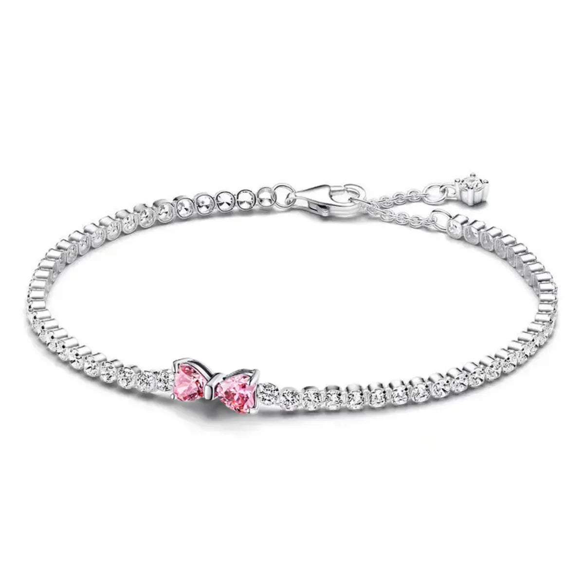 925 Sterling Silver Pink Bow Jewelry Set – Charms, Rings, Earrings & Necklace Beads for Women