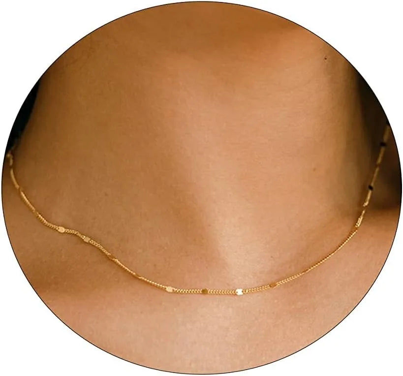 K Gold / Silver Plated Satellite Choker Necklace | Sparkling Station Chain Jewelry for Women