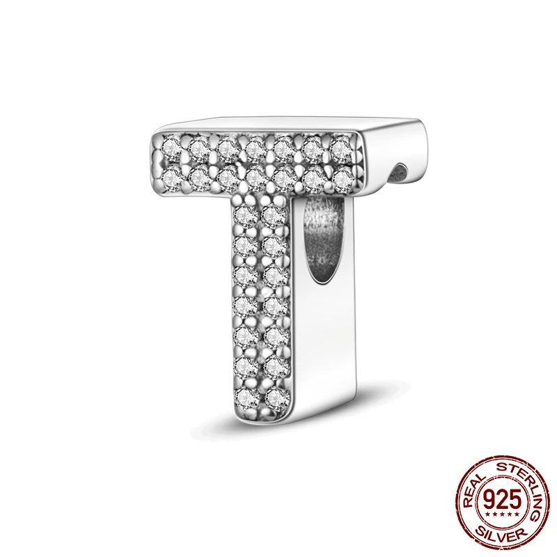 925 Sterling Silver A-Z Alphabet Letter Beads | LOVE Initial Charms | Fit Original Pandora Bracelet | CZ Zircon Jewelry