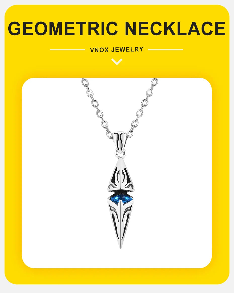 Vnox Stylish Blue Stone Necklace for Men | Stainless Steel Cube Pendant | Geometric Collar Jewelry Gift for Him