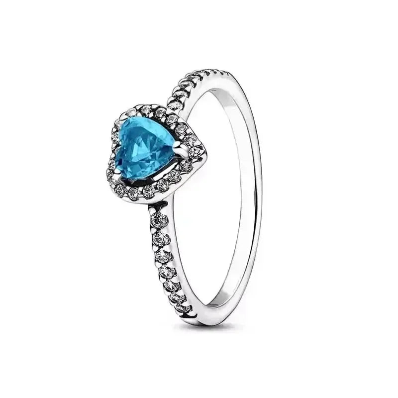 Hot Selling 925 Sterling Silver Crystal Heart-Shaped Ring | Multi-Color Sparkling Jewelry