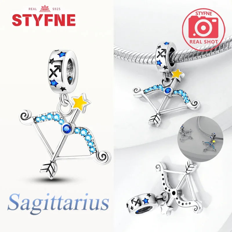 925 Sterling Silver Luminous Constellation Zodiac Charm – Scorpio, Aries, Cancer Pendant Bead Fit Original Pandora Bracelet Women Jewelry