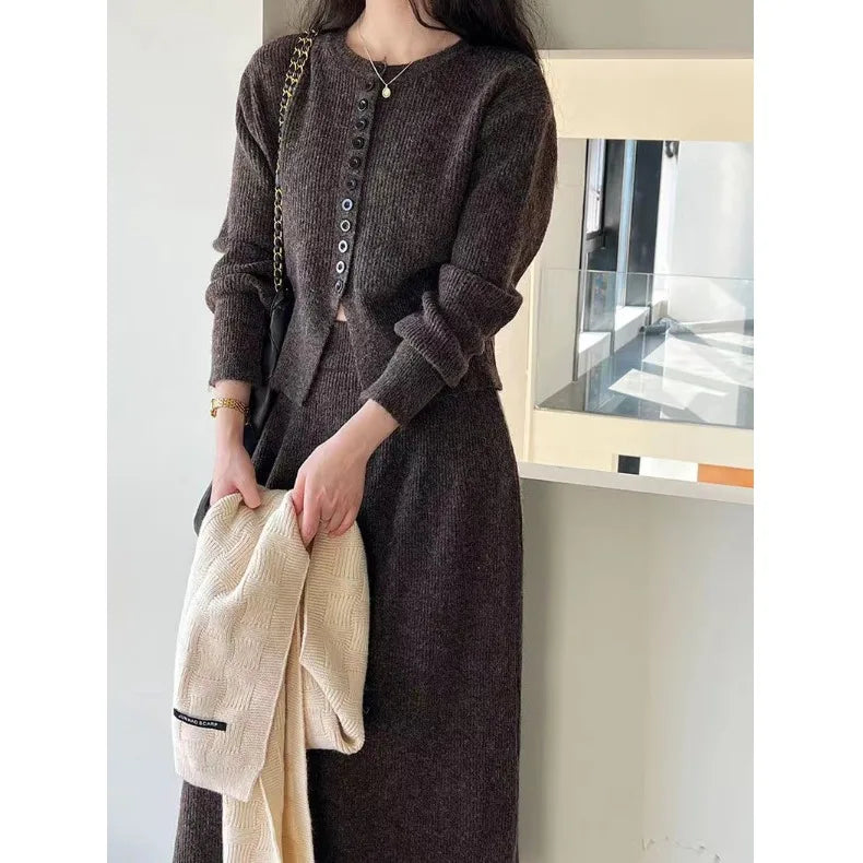 🍂 Soft Cozy Women’s Knitted Sweater & Cardigan Top 👚 Plus Dress Two-Piece Set ✨ Autumn Winter Long Sleeve Commute Wear