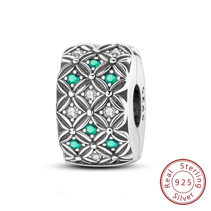 New 925 Sterling Silver Four-Leaf Clover Green Charm Bead | Lucky Pendant for Original Bracelet Jewelry Gift