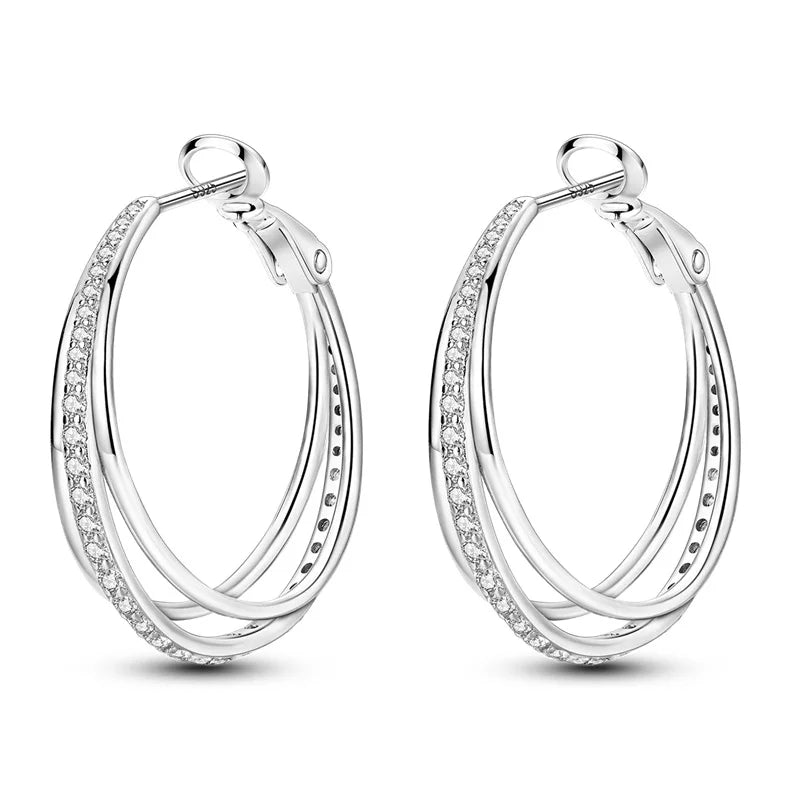 925 Sterling Silver Creative Hoop Earrings | Dangler Charms with Pave CZ for Women