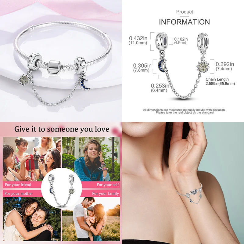 Star Moon & Evil Eye Chain Charm 🌙💙 925 Silver Bracelet Bead Women