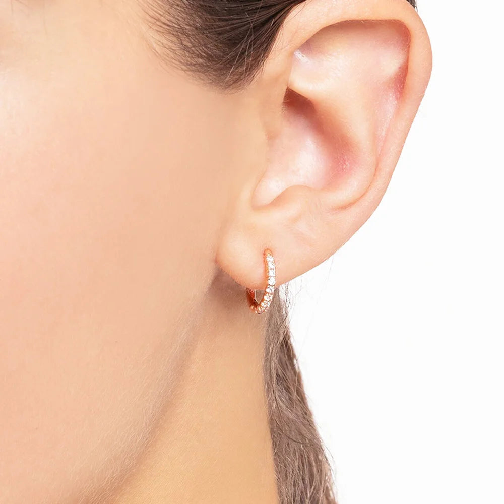 French Setting Rose Gold Hoop Earrings – Solid 925 Sterling Silver Hinged Earrings for Women Romantic Fine Jewelry Gift