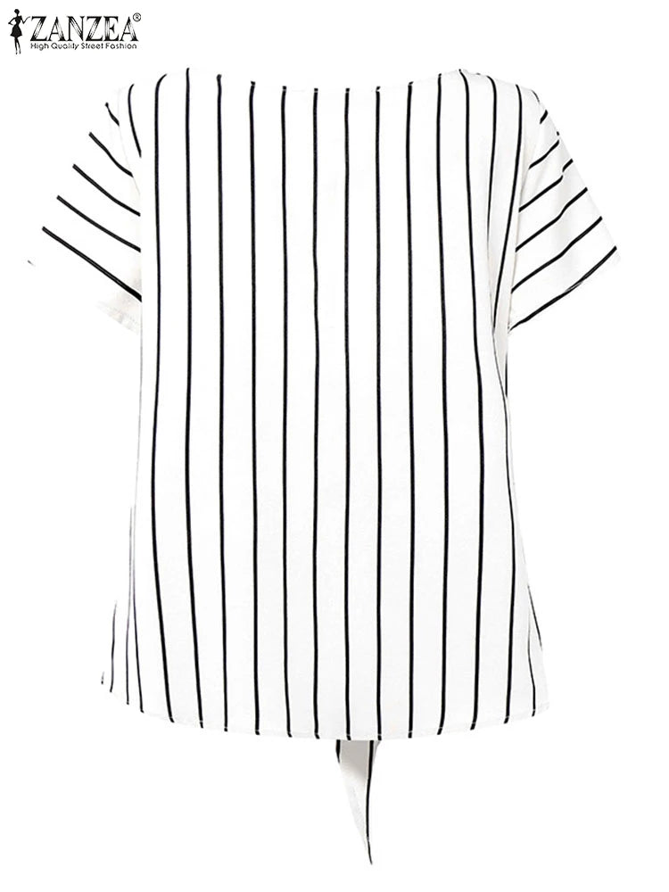 Fashion Stripe Blouse 2025 ZANZEA Women’s V-Neck Short Sleeve Summer Top – Elegant OL Work Shirt 👚✨