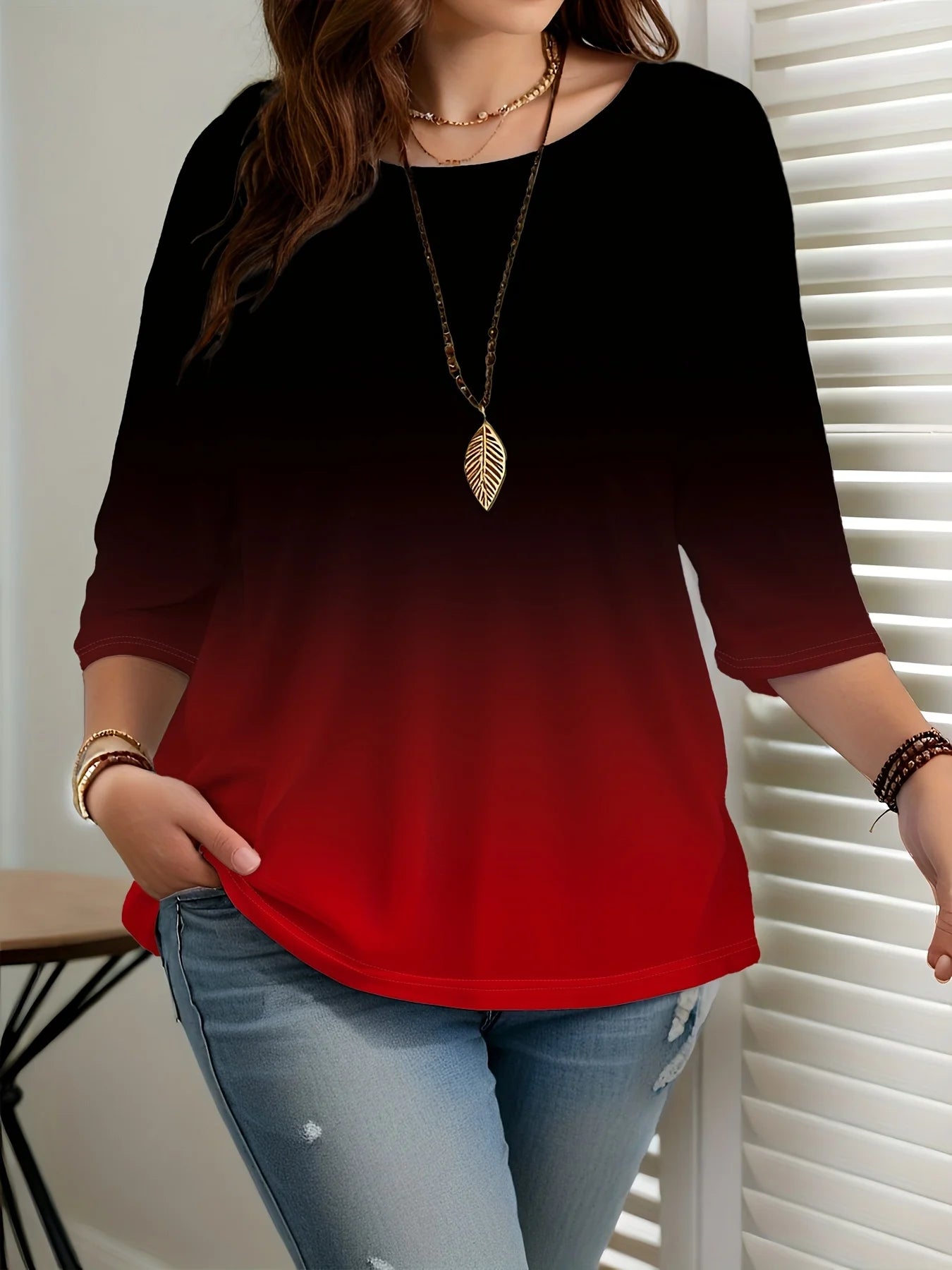 Plus Size Women’s Gradient Color T-Shirt – Loose, Elegant, Casual & Comfortable Top 🌿✨