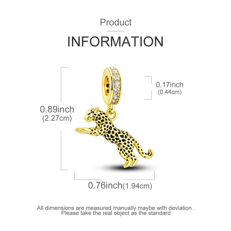 925 Sterling Silver Gold Charms Beads | Leopard, Butterfly, Firefly & Bee Dangle Fit Original Bracelet Women DIY Jewelry Gift