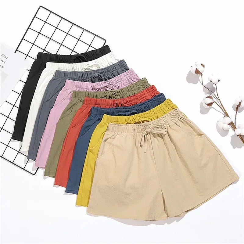 ☀️ Cotton Linen Women's Sport Shorts 🩳 Summer High Waist Solid Black Shorts 👖 Fashion Plus Size Casual Short Pants