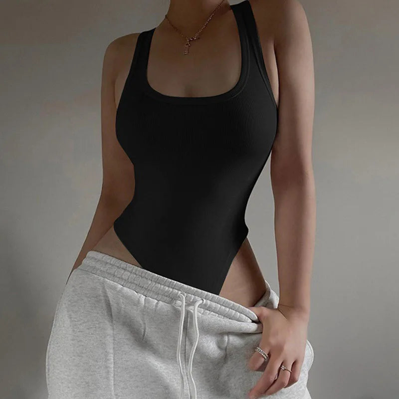 Sleeveless Knit Bodysuit – Sexy Bodycon Off Shoulder Halter Top for Women | Summer 2024 Casual Clubwear