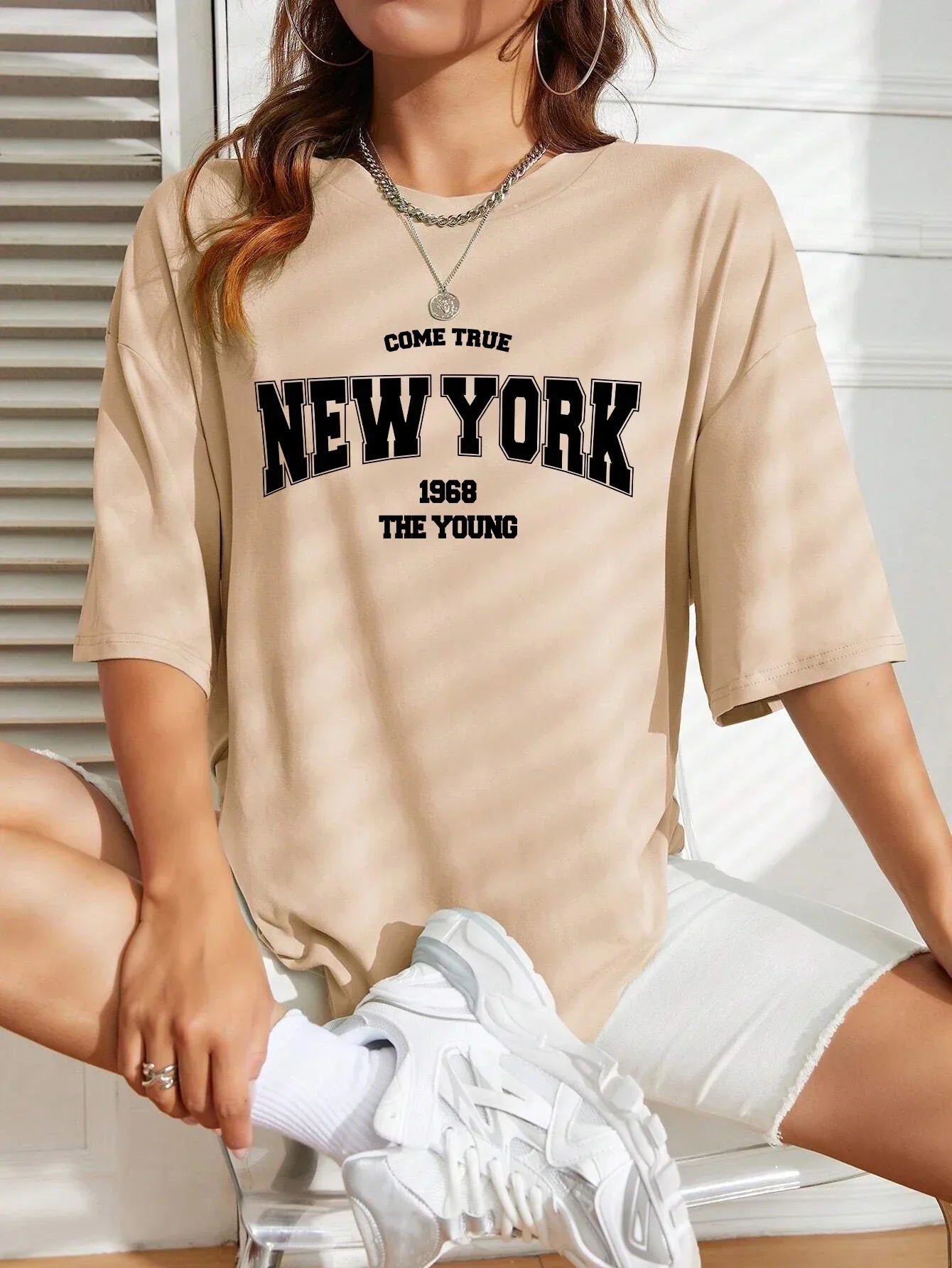 When 1968 New York Oversized T-Shirt for Women | Creative Streetwear Casual Top | Trendy Graphic Daily Tee