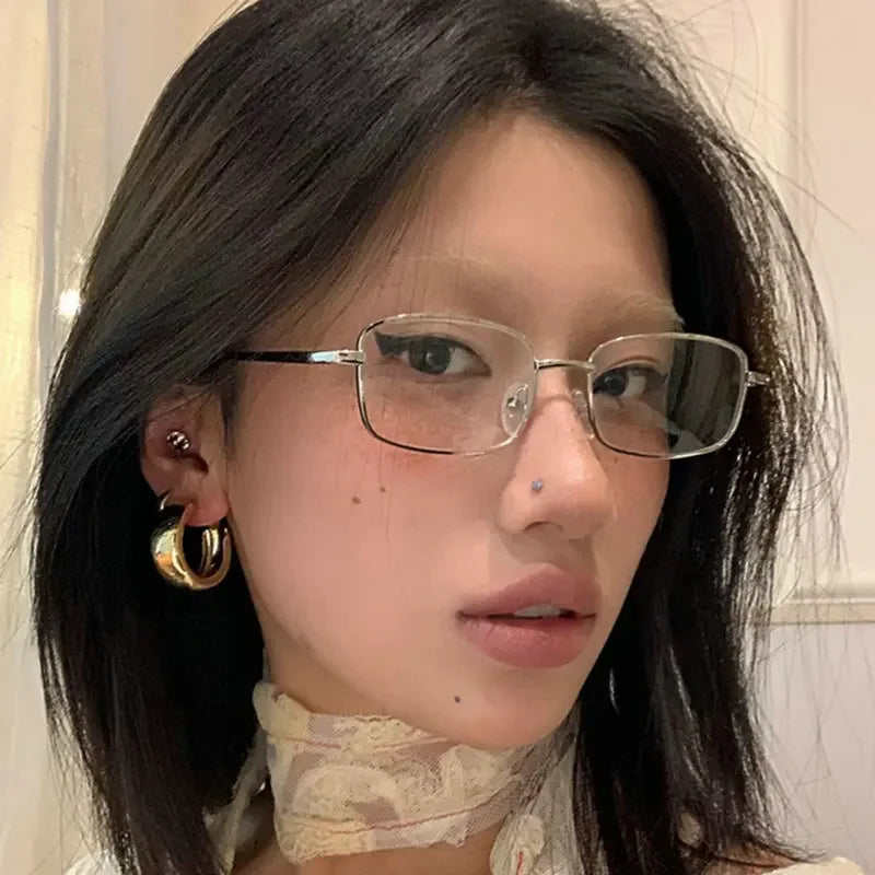 Y2K Harajuku Small Square Frame Glasses for Women – Retro Metal Clear Eyeglasses | Blue Light Blocking Reading Spectacle
