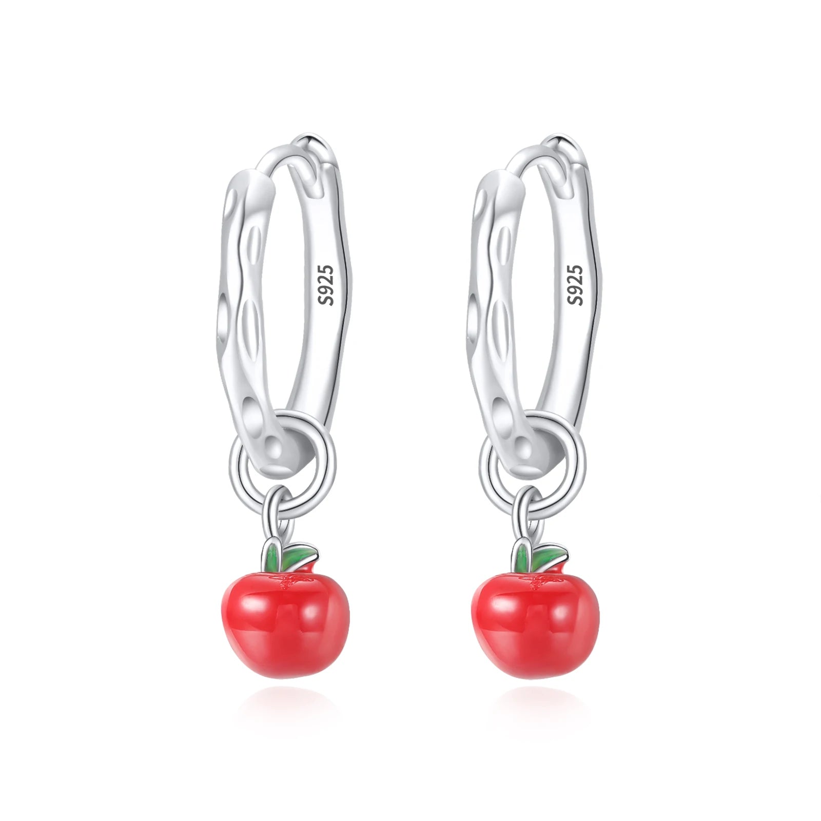 Original 925 Sterling Silver Fruit Series Earrings | Cherry & Strawberry Zircon Hoop Studs for Women Girls Party Jewelry