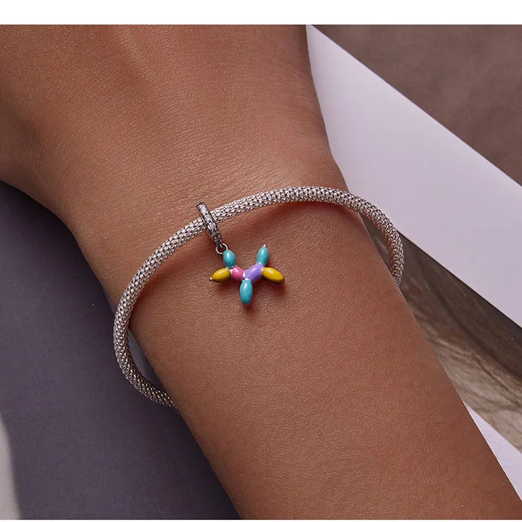 BISAER 925 Sterling Silver Dog Charm | Cute Dachshund Pet Bead Pendant for Women’s DIY Bracelet Jewelry