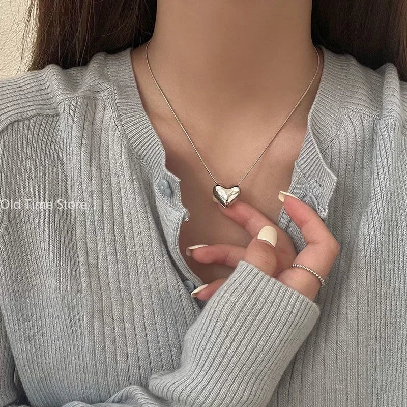 Vintage Love Heart Pendant Necklace for Women – Trendy Aesthetic Gold Color Chain Choker Jewelry Gift