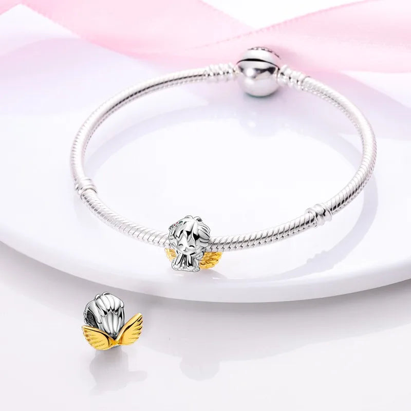 S925 Silver Angel Baby Charms | Heart Shape Wings Dangle Beads Fit Bracelet & Necklace
