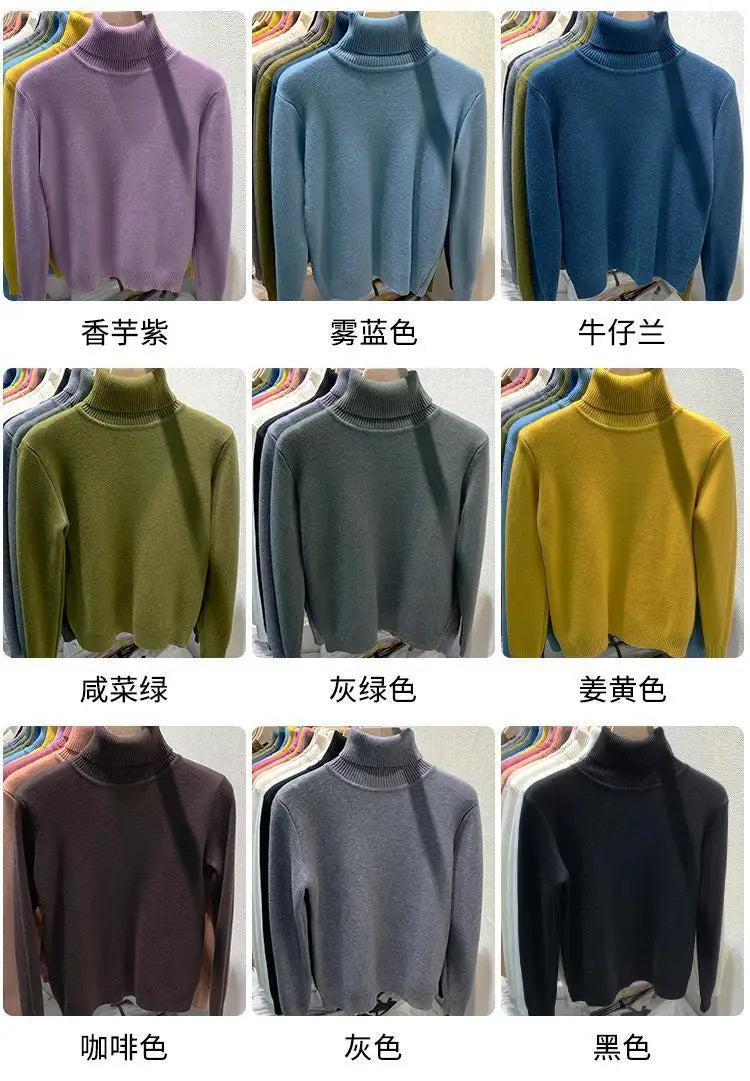 2025 Women’s High Collar Pullover Sweater – Thick Warm Soft Winter Top | Solid Color Bottoming Shirt