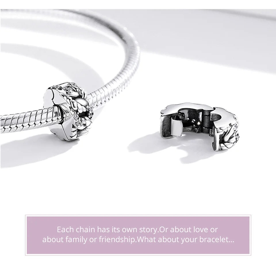 BISAER 925 Sterling Silver Clip Spacer Charm – Star & Cross Stopper Bead Fit Pandora Bracelet DIY Women’s Jewelry