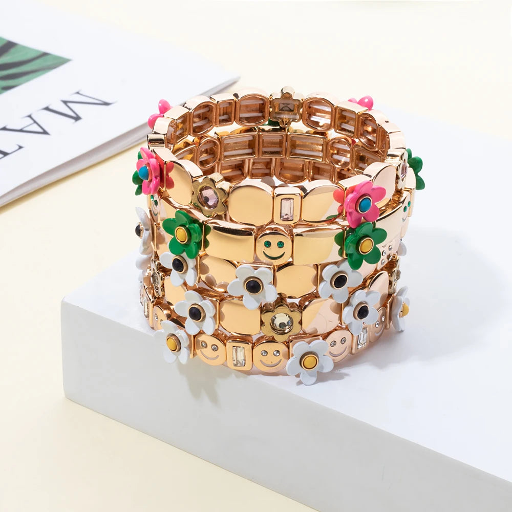 Gold Flower Charm Beaded Bracelet for Women | Boho Summer Jewelry Gift 2023