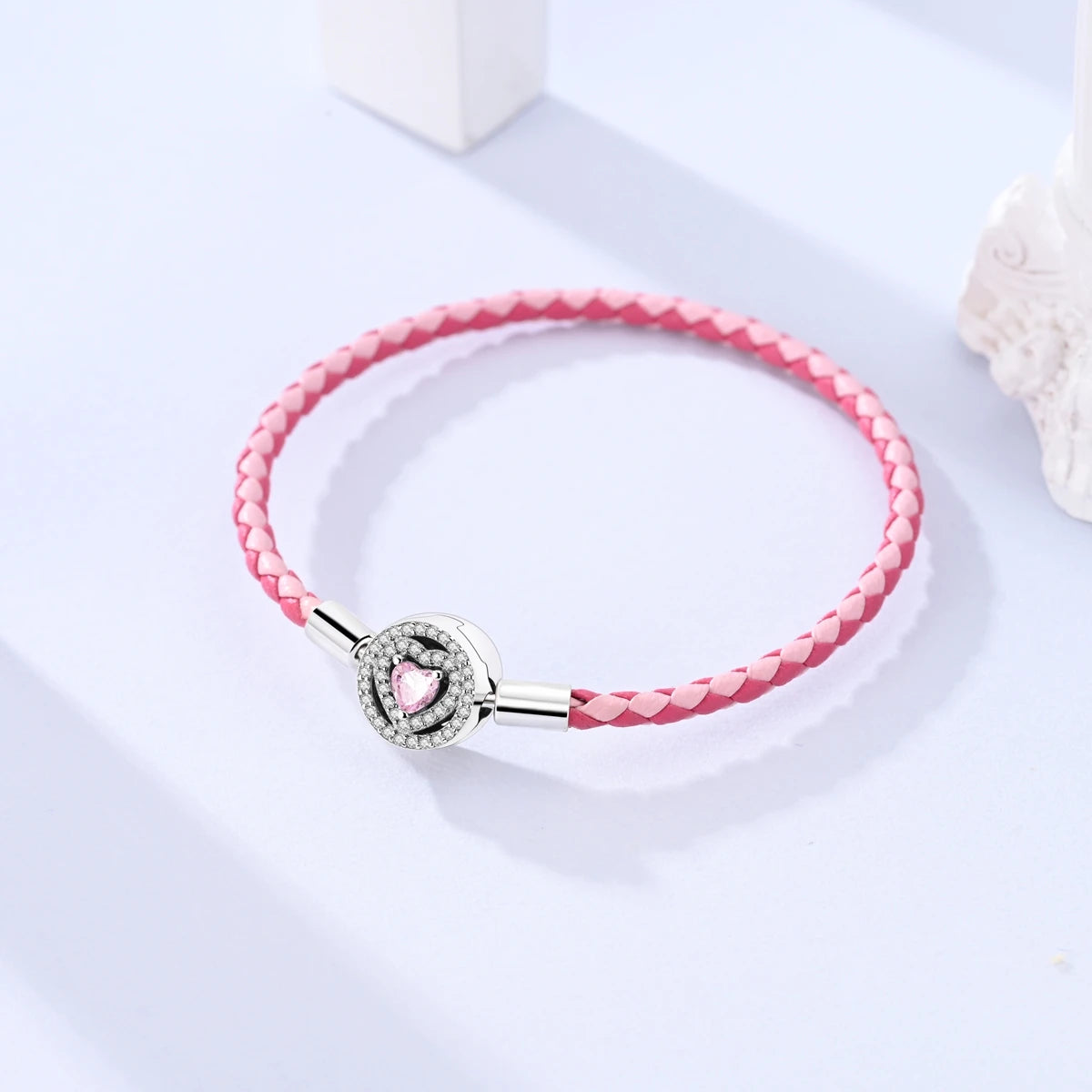 925 Sterling Silver Heart Shell Leather Rope Bracelet | Plait Design Fit Pandora Beads – Women’s Fashion Jewelry Gift